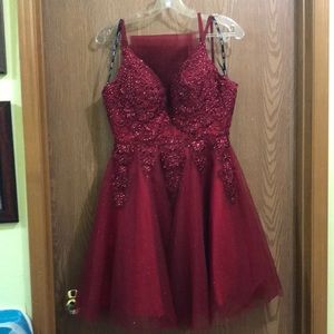 Home coming  junior dress with rhinestone and glitters. Burgundy color size xs